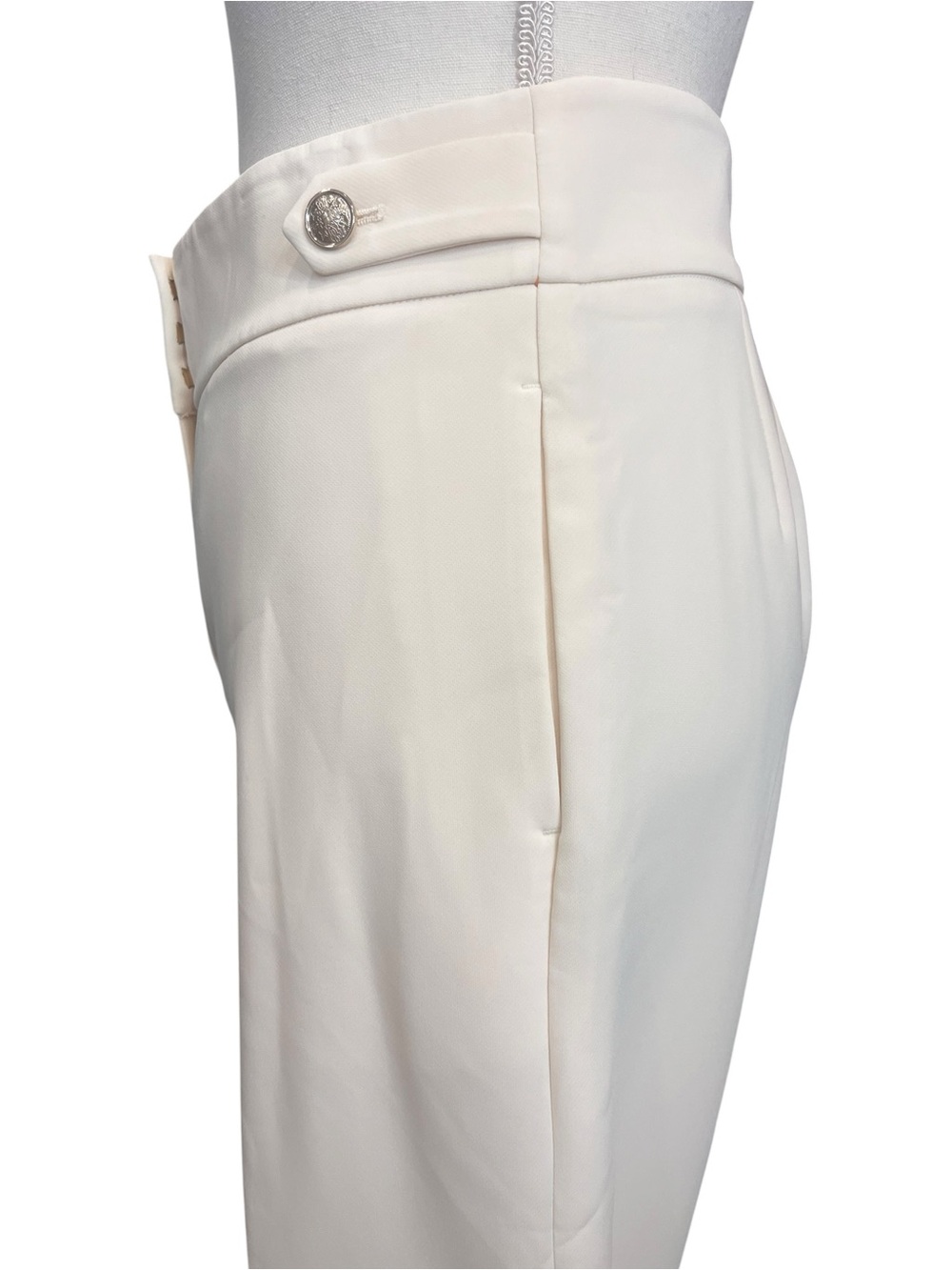 Elie Tahari Cream Wide Leg Pants High Rise Pleated Button Tab Trouser 4 NWT - Picture 7 of 11
